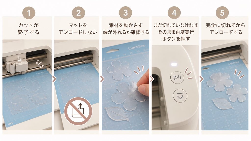 透明プラ板が1回で切り抜けないときの追加カット手順
