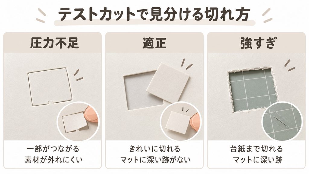 テストカットで見分ける圧力不足・適正・強すぎのイメージ画像